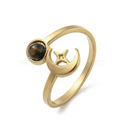 304 Stainless Steel with Natural Tiger Eye Ring, Inner Diameter:  18mm(RJEW-Z031-01D-02)