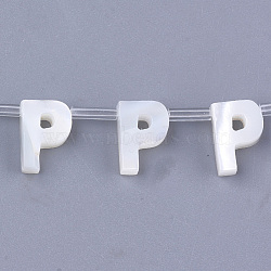 Natural Sea Shell Beads, White Shell Mother of Pearl Shell, Top Drilled Beads, Letter.P, 10x2.5~11.5x3mm, Hole: 0.8mm(SHEL-T012-60P)