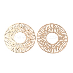 Long-Lasting Plated Brass Filigree Joiners, Etched Metal Embellishments, Flat Round with Sun, Light Gold, 30x0.3mm(KK-K336-07KCG)