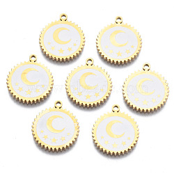 316 Surgical Stainless Steel Charms, with Shell, Real 14K Gold Plated, Flat Round with Moon & Star, Seashell Color, 17x15x1.5mm, Hole: 1.5mm(STAS-N097-053)