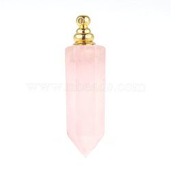 Natural Rose Quartz Openable Perfume Bottle Pendants, Faceted Pointed Bullet Perfume Bottle Charms with Golden Plated Metal Cap, 44x12mm, Capacity: 0.6ml(0.02fl. oz)(BOTT-PW0011-06C)