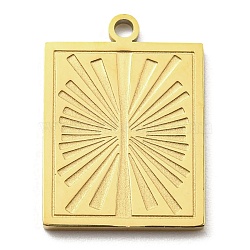 Ion Plating(IP) 316L Surgical Stainless Steel Pendants, Textured, Rectangle with Sun Charm, Real 18K Gold Plated, 21x15x1.5mm, Hole: 1.6mm(STAS-M317-15G)