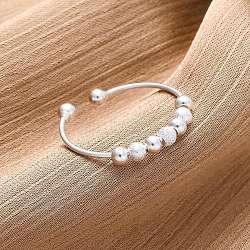 Rotatable 925 Sterling Silver Open Cuff Rings, Spinner Rings for Calming Worry Meditation, Silver, 3mm(RJEW-S624-06S)