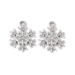 Alloy Crystal Rhinestone Pendants, Snowflake Charm, Platinum, 21x16x2.5mm, Hole: 2mm(ALRI-K049-01P)