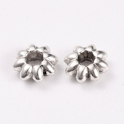 Tibetan Style Alloy Flower Spacer Beads, Cadmium Free & Lead Free, Antique Silver, 5.5x2mm, Hole: 1.8mm(X-TIBEB-0885-AS-LF)