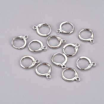 Brass Huggie Hoop Earring Findings, Platinum Color, Nickel Free, 14.5x12.5mm, Pin: 0.8mm, Hole: 2mm