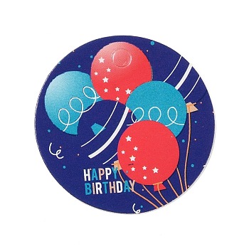 Happy Birthay Kraft Paper Gift Tags, Flat Round, Balloon Pattern, 3x0.02cm, Hole: 3mm, about 100pcs/bag