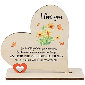 Wooden Heart Table Decorations, Tabletop Centerpiece Signs, with Base, Gifts for Daughter, Flower Pattern, Finished Product: 60x190x180mm