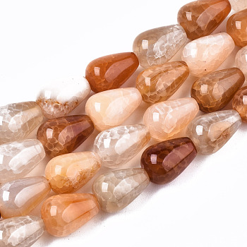 Natural Crackle Agate Beads Strands, Teardrop, Sandy Brown, 14x9.5mm, Hole: 1.2mm, about 28pcs/strand, 15.55 inch(39.5cm)