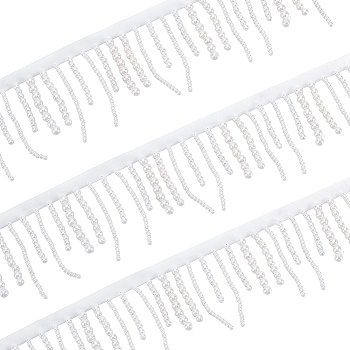2 Yards Plastic Imitation Pearl & Polyester Beaded Trim Garland Strand, for Door Curtain, Wedding Decoration DIY Material, White, 2-1/2x1/4 inch(64x6mm)