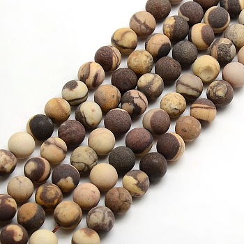 Frosted Natural Zebra Jasper Round Bead Strands, 4mm, Hole: 1mm, about 93~96pcs/strand, 14.9~15.6 inch