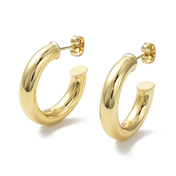 Rack Plating Brass Ring Stud Earrings, Half Hoop Earrings, Lead Free & Cadmium Free, Real 18K Gold Plated, 26x5.5mm