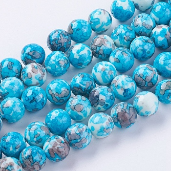 Synthetic Ocean White Jade(Rain Flower Stone) Beads Strands, Dyed, Round, Light Sky Blue, 8mm, Hole: 0.8mm, 50pcs/strand, 15 inch