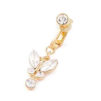 Crystal Rhinestone Butterfly Charm Belly Ring, Clip On Navel Ring, Non Piercing Jewelry for Women, Golden, 38mm