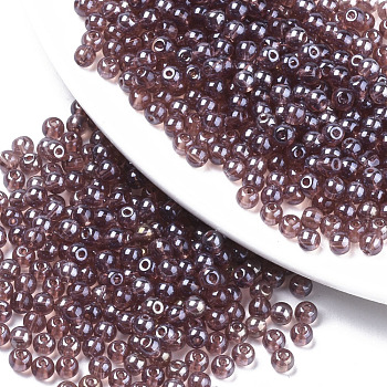 Transparent Glass Beads, Lustered, Round, Sienna, 4x3mm, Hole: 1mm, about 4500pcs/bag