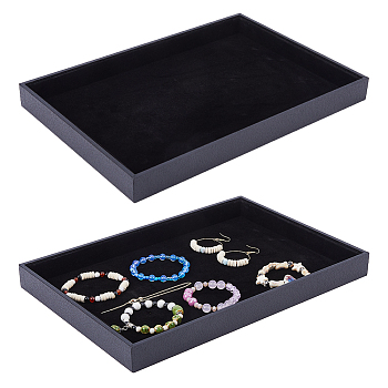 Rectangle MDF Jewelry Trays for Earrings, Rings, Necklaces, with Velvet Inside, Black, 24x35x3.1cm