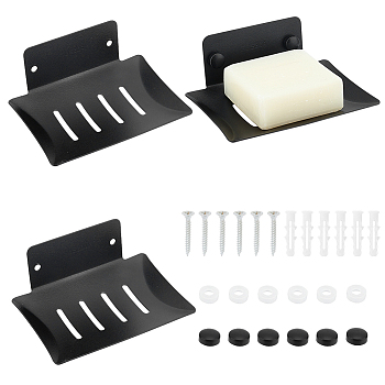 304 Stainless Steel Soap Dishes, Draining Soap Savers for Bar Soap, Wall Mounted Soap Holder, Rectangle, with Screws, Anchor Plugs, Cap, Spacer, Electrophoresis Black, Holder: 89x113x47mm