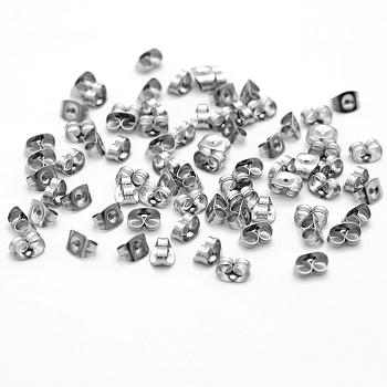 304 Stainless Steel Ear Nuts, Butterfly Earring Backs for Post Earrings, Stainless Steel Color, 6x4x3mm, Hole: 0.7mm