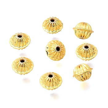 Brass Beads, Corrugated Round, Long-Lasting Plated, Rack Plating, Golden, 6.5x5mm, Hole: 1mm