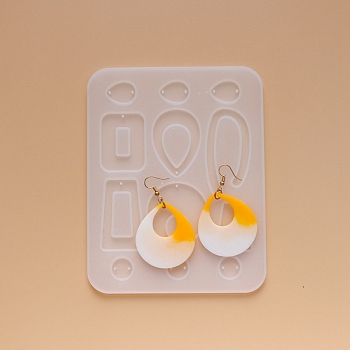 Earring Pendant Silicone Molds, Resin Casting Molds, For UV Resin, Epoxy Resin Jewelry Making, Mixed Shapes, White, 156x122x4mm, Hole: 1.5mm