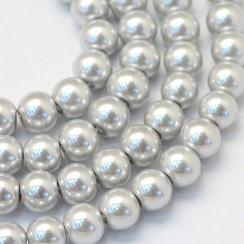Baking Painted Pearlized Glass Pearl Round Bead Strands, Light Grey, 6~7mm, Hole: 1mm, about 145pcs/strand, 31.4 inch