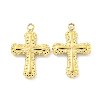 Vacuum Plating 304 Stainless Steel Charms, Cross Charms, Real 18K Gold Plated, 14x9.5x1.7mm, Hole: 1mm