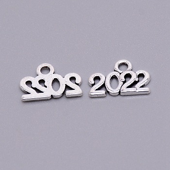 Alloy Charms, Pendant Decorations, Anniversary Souvenir, Number 2022, Antique Silver, 9x14x1.5mm, Hole: 1.8mm