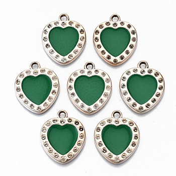 UV Plating Acrylic Pendant Rhinestone Settings, with Enamel, Multi-Petal Heart with Concave Dot, Light Gold, Green, Fit for 2mm Rhinestone
, 25x21.5x3mm, Hole: 2.5mm