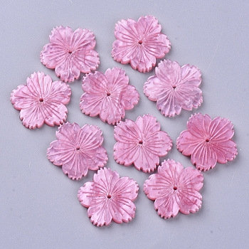 Cellulose Acetate(Resin) Beads, Flower, Hot Pink, 19x20x3mm, Hole: 1mm