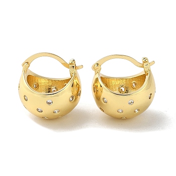 Rack Plating Brass Micro Pave Cubic Zirconia Hoop Earrings, Half Round, Real 16K Gold Plated, 21x19.5x19mm