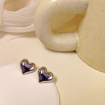 Heart Alloy Stud Earrings, Platinum, 23x23mm