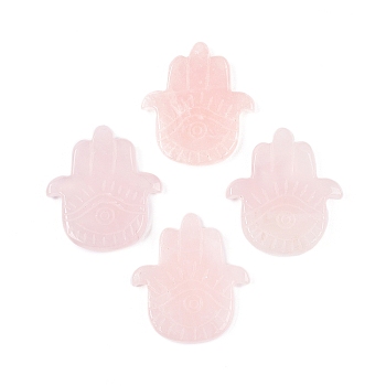 Natural Rose Quartz Hamsa Hand with Eye Figurines, for Home Office Desktop Decoration, 56~57x50~51x6~9mm