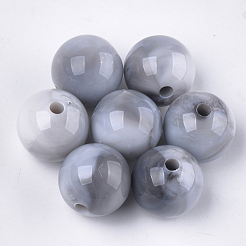 Acrylic Beads, Imitation Gemstone Style, Round, Light Grey, 14x13.5mm, Hole: 2mm, about 330pcs/500g