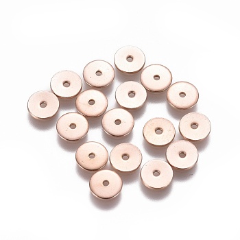 Ion Plating(IP) 304 Stainless Steel Spacer Beads, Flat Round, Rose Gold, 6x0.8mm, Hole: 1mm