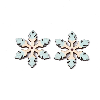 Printed Poplar Wood Pendants, Christmas Series, Snowflake, 36x31.5x2mm, Hole: 1.4mm