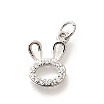 Brass Micro Pave Clear Cubic Zirconia Pendants, with Jump Ring, Long-Lasting Plated, Lead Free & Cadmium Free, Rabbit Charms, Platinum, 13.5x10x2mm, Hole: 3.5mm