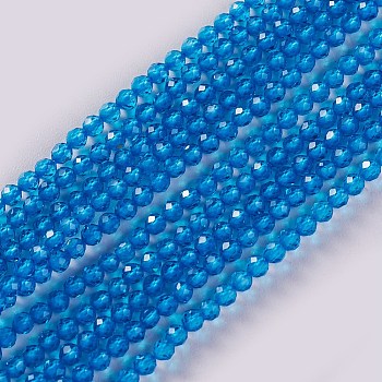 Glass Beads Strands, Faceted, Round, Dodger Blue, 2x2mm, Hole: 0.4mm, about 193~197pcs/strand, 14.17 inch~15.51 inch(36~39.4cm)