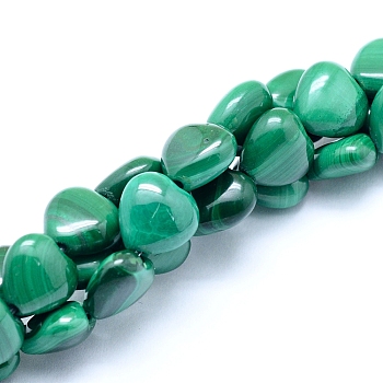 Natural Malachite Beads Strands, Heart, 8x8x4mm, Hole: 0.6mm, about 52pcs/strand, 15.75 inch(40cm)