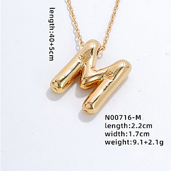 Stainless Steel Party Balloon Letter Pendant Cable Chain Necklaces for Women, Golden, Letter M, 15.75 inch(40cm)