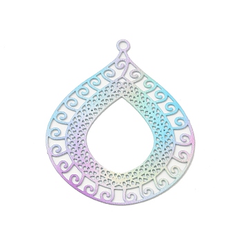 Spray Painted 430 Stainless Steel Pendants, Teardrop Charm, Colorful, 40x33x0.5mm, Hole: 1.8mm