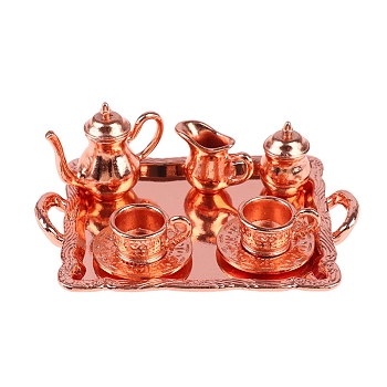 Dollhouse Simulation Mini Alloy Pattern Tea Set Model Ornament, Rose Gold, 65x48x50mm