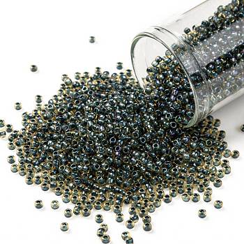 TOHO Round Seed Beads, Japanese Seed Beads, (243) Inside Color AB Topaz/Opaque Emerald Lined, 11/0, 2.2mm, Hole: 0.8mm, about 1110pcs/10g