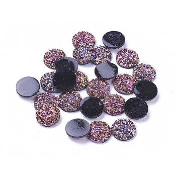 Resin Cabochons, Imitation Druzy Agate, Flat Round, AB Color Plated, Saddle Brown, 12x3mm