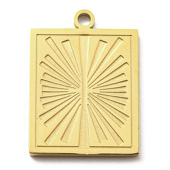 Ion Plating(IP) 316L Surgical Stainless Steel Pendants, Textured, Rectangle with Sun Charm, Real 18K Gold Plated, 21x15x1.5mm, Hole: 1.6mm