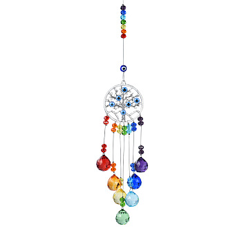 Glass with Metal Sun Catcher Pendant, Evil Eye Decorations, Tree, 380mm