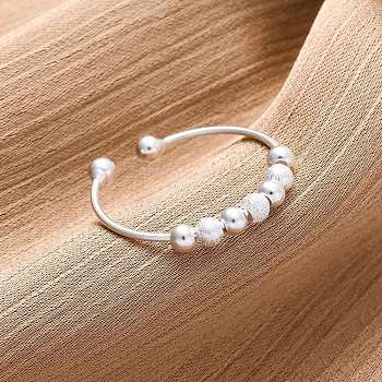 Rotatable 925 Sterling Silver Open Cuff Rings, Spinner Rings for Calming Worry Meditation, Silver, 3mm