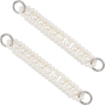 Plastic Imitation Pearl Beaded Chain Bag Handle, with Alloy Spring Gate Rings, for Shoulder Bag Replacement Accessories, Platinum, 21x2.6x1.55cm