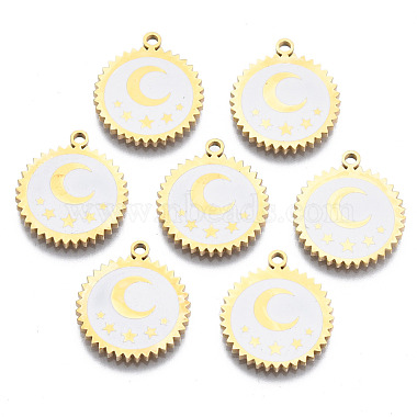 Real 14K Gold Plated Seashell Color Flat Round 316 Surgical Stainless Steel Pendants