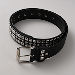 Platinum Square and Star Rivet PU Leather Chain Belts for Jeans, with Iron Clasps, Black, 1450x38.5x6mm(AJEW-WH20096-87A)