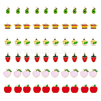 60Pcs 6 Style Alloy Enamel Pendants, Light Gold, Peach & Avocado & Strawberry, Mixed Color, 15~25x13~22x1.5~2mm, Hole: 1.6~2mm, 10pcs/style(FIND-DC0002-37)